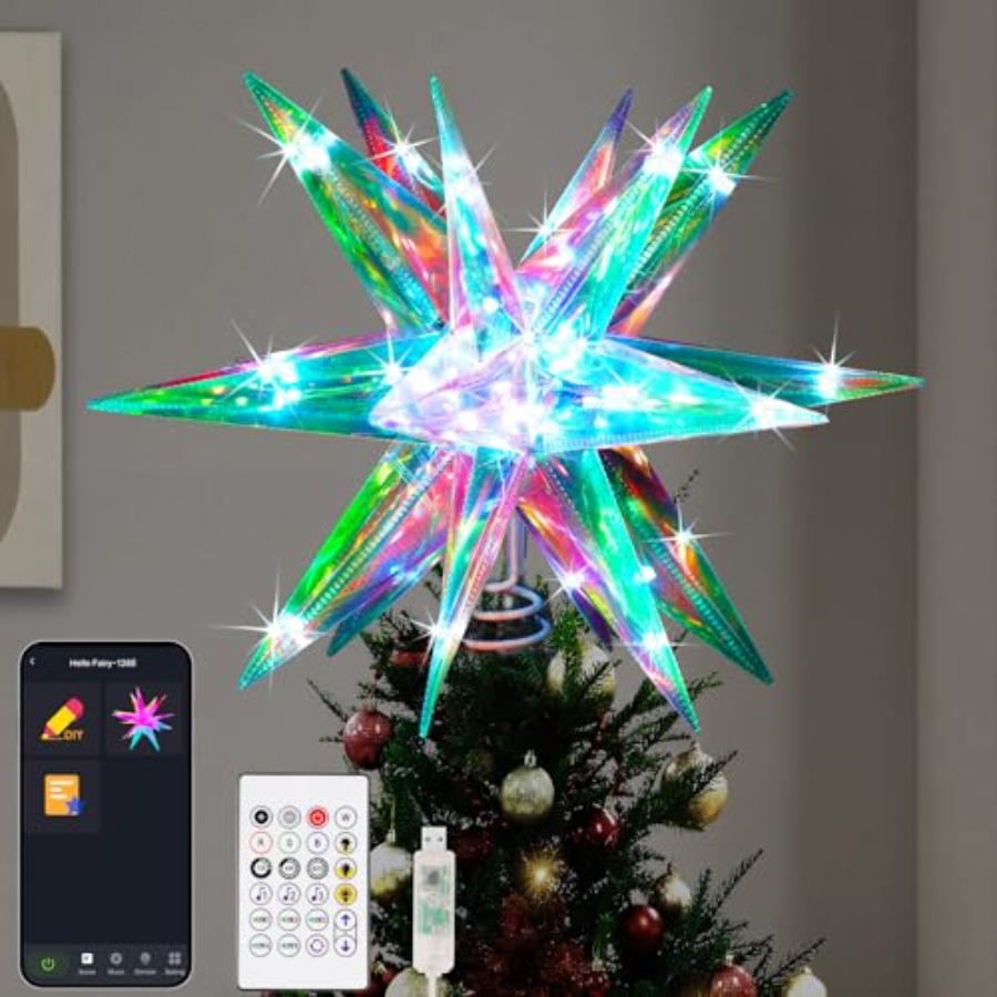 Star Tree Topper - Christmas Star Tree Topper, 13.8