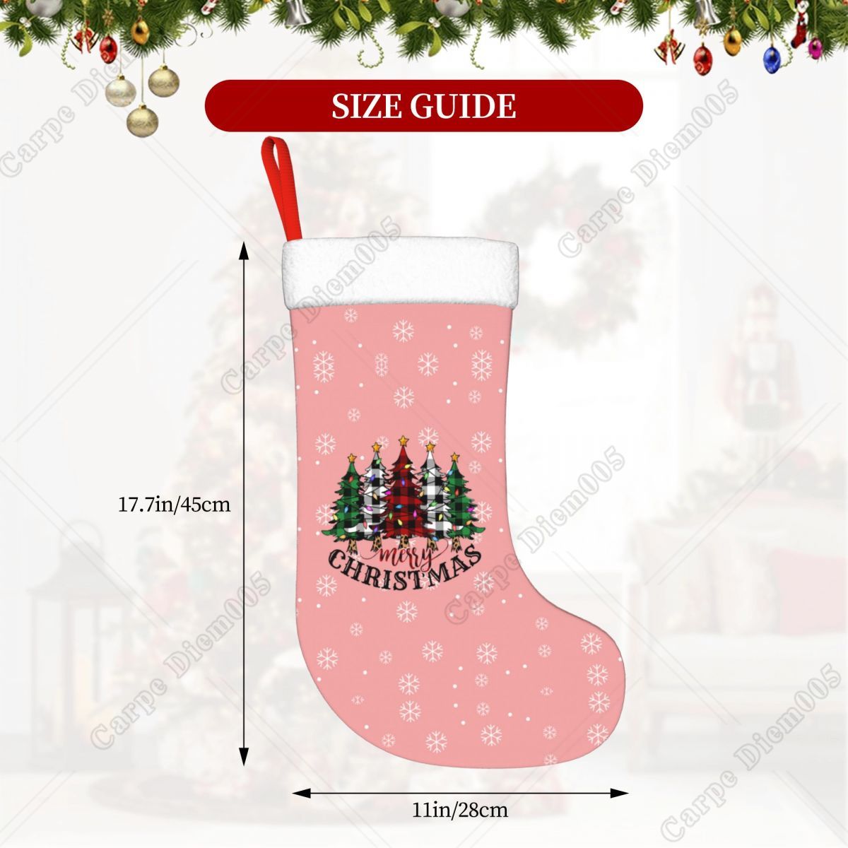 Pink Snowflakes Christmas Tree - Christmas Stocking Hanging 리뷰 및 가격