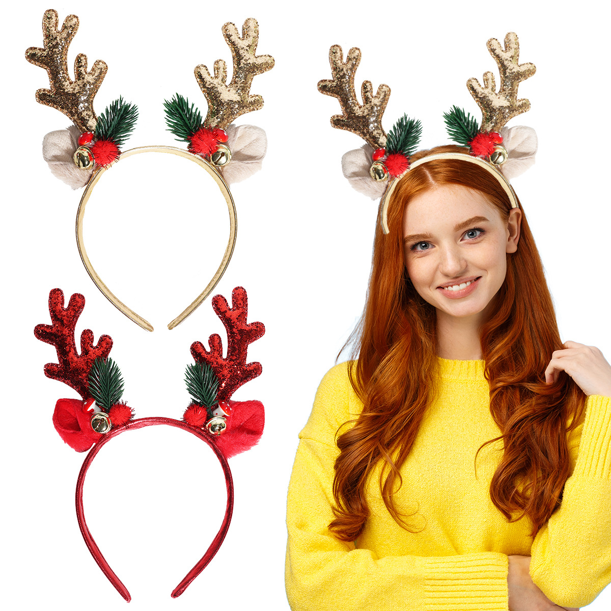 1/2pcs Christmas Glitter Deer  - Reindeer Antlers Headband 리뷰 및 가격