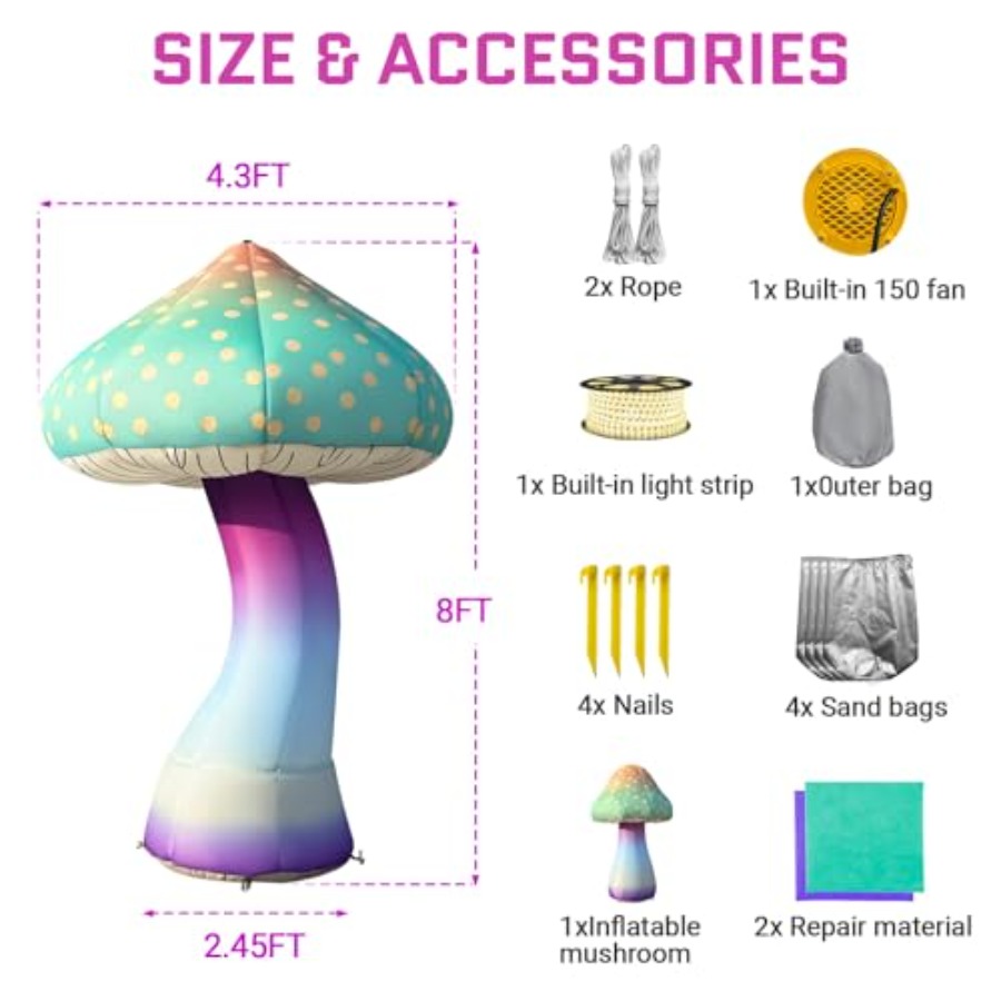 8Feet Giant Inflatable Mushroo - Christmas Lights Outdoor 리뷰 및 가격