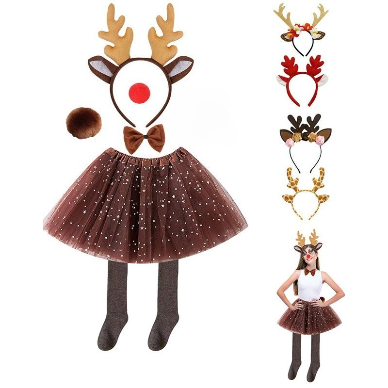 Reindeer Costume Set Tutu Skir - Reindeer Antlers Headband 리뷰 및 가격