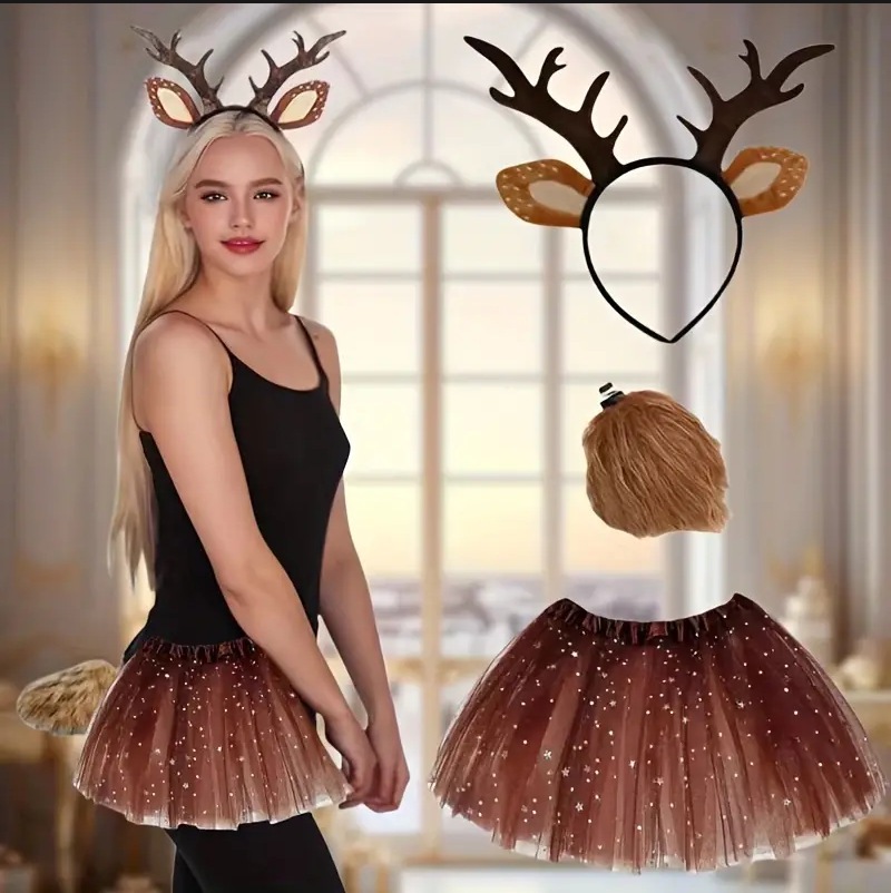 Reindeer Costume Set Tutu Skir - Reindeer Antlers Headband 리뷰 및 가격