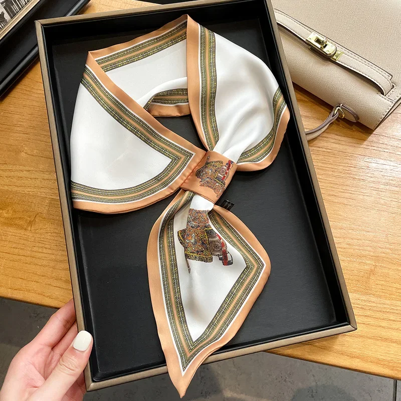 Retro Print Skinny Silk Scarfs - Ribbon Bow Gift 리뷰 및 가격