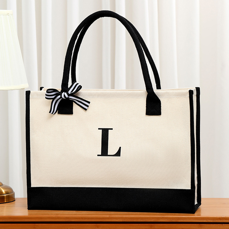 Simple canvas letter tote bag  - Ribbon Bow Gift 리뷰 및 가격