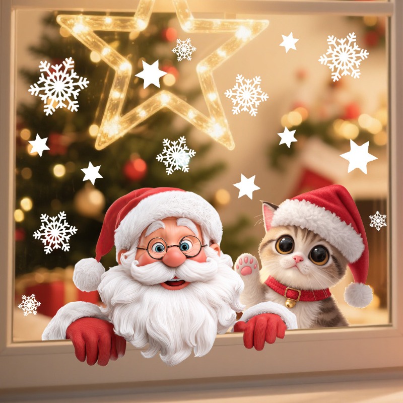 Kitten Santa Claus Window Stic - Snowflake Window Decal 리뷰 및 가격