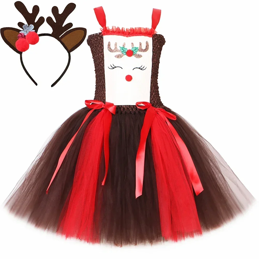 Christmas Party Tutu Dress Rud - Reindeer Antlers Headband 리뷰 및 가격