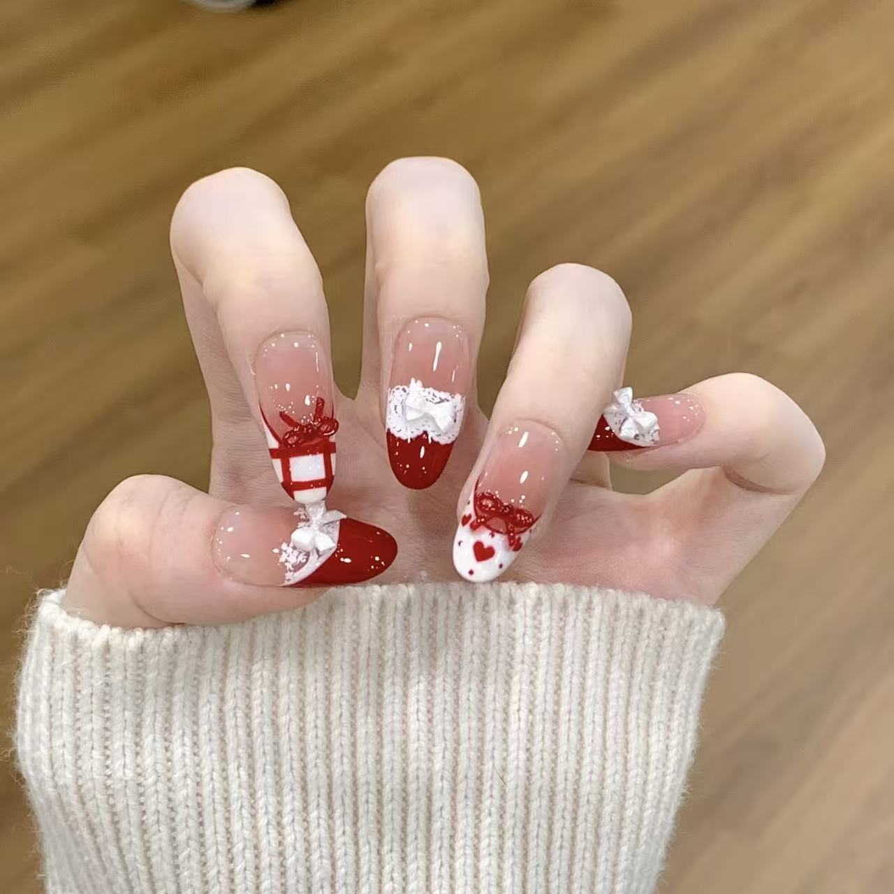 10pcs Handmade Press on Nails  - Christmas Throw Blanket 리뷰 및 가격