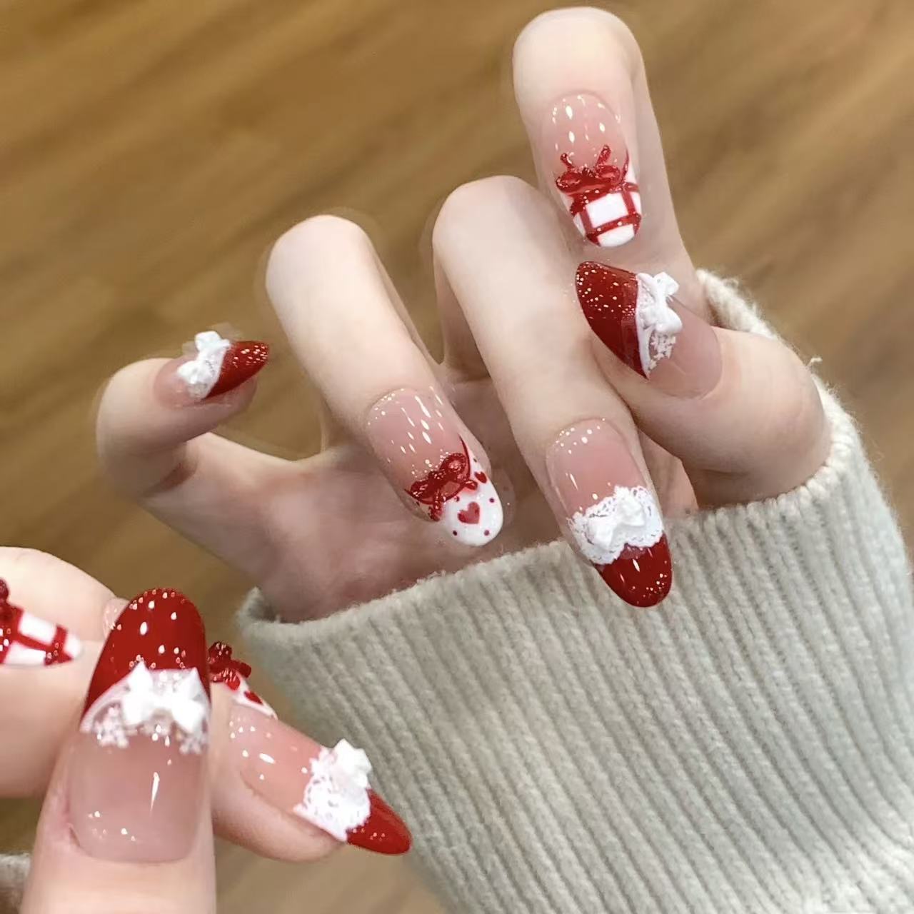 10pcs Handmade Press on Nails  - Christmas Throw Blanket 리뷰 및 가격