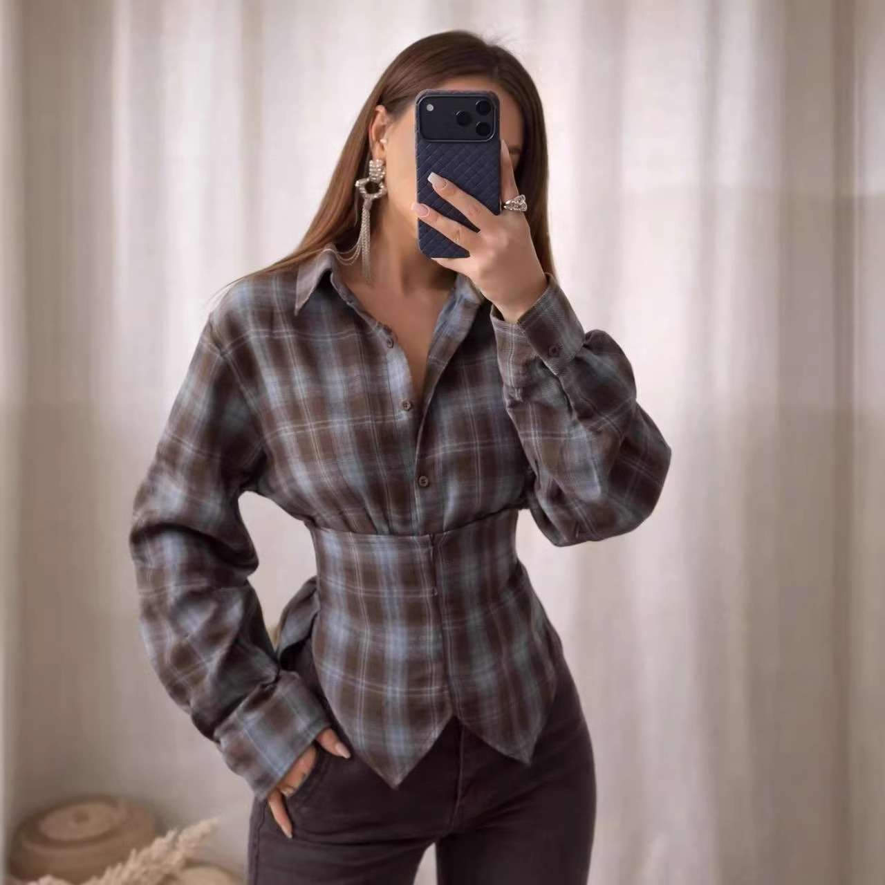 Loose Women's Plaid Blouse Vin - Christmas Throw Blanket 리뷰 및 가격