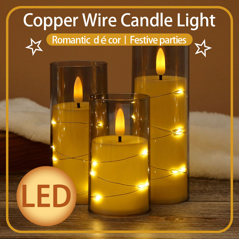 3pcs/set LED Copper Wire Flame - Holiday Candle Set 리뷰 및 가격